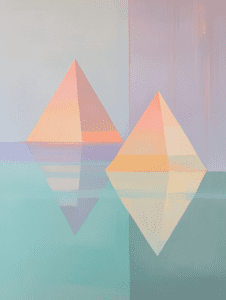 Serene Reflection of Dual Pyramids in Soft Pastel Hues Against a Tranquil Gradient Background Minimalist Abstract 18 X 24 Inch MineeForm Wall Art Poster