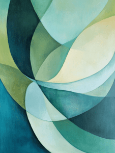 Fluid Dance of Overlapping Curves in Muted Greens and Blues Creating a Harmonious Wave-Like Motion Minimalist Abstract 18 X 24 Inch MineeForm Wall Art Poster