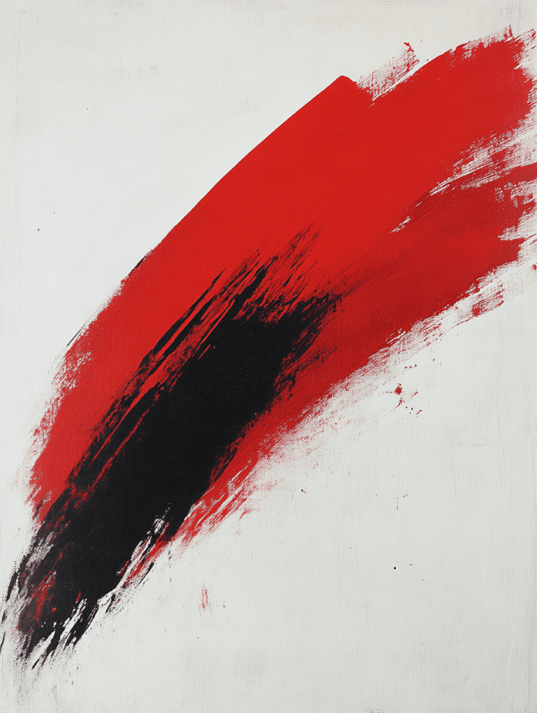 Vivid Expansive Red and Black Brushstroke Against a Vast White Canvas Background Minimalist Abstract 18 X 24 Inch MineeForm Wall Art Poster