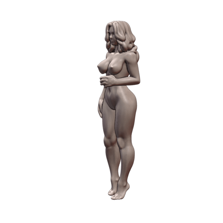 NSFW Stylized Thick Nude Woman Model in Thoughtful Pose