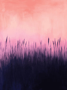 Serene Silhouette of Reeds Against a Soft Peach and Violet Evening Sky Plant & Flower Abstract 18 X 24 Inch MineeForm Wall Art Poster