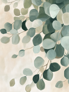 Delicate Eucalyptus Leaves in Soft Hues of Green and Cream with Subtle Branch Patterns on an Elegant Neutral Background Plant & Flower Abstract 18 X 24 Inch MineeForm Wall Art Poster