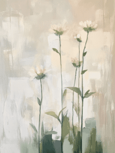 Gentle Blossoms Reaching Skyward Against a Soft Pastel Backdrop with Subtle Brushstrokes Plant & Flower Abstract 18 X 24 Inch MineeForm Wall Art Poster