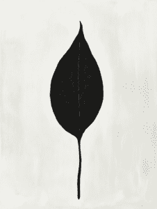 Solitary Black Leaf Silhouette on Textured White Canvas Plant & Flower Abstract 18 X 24 Inch MineeForm Wall Art Poster