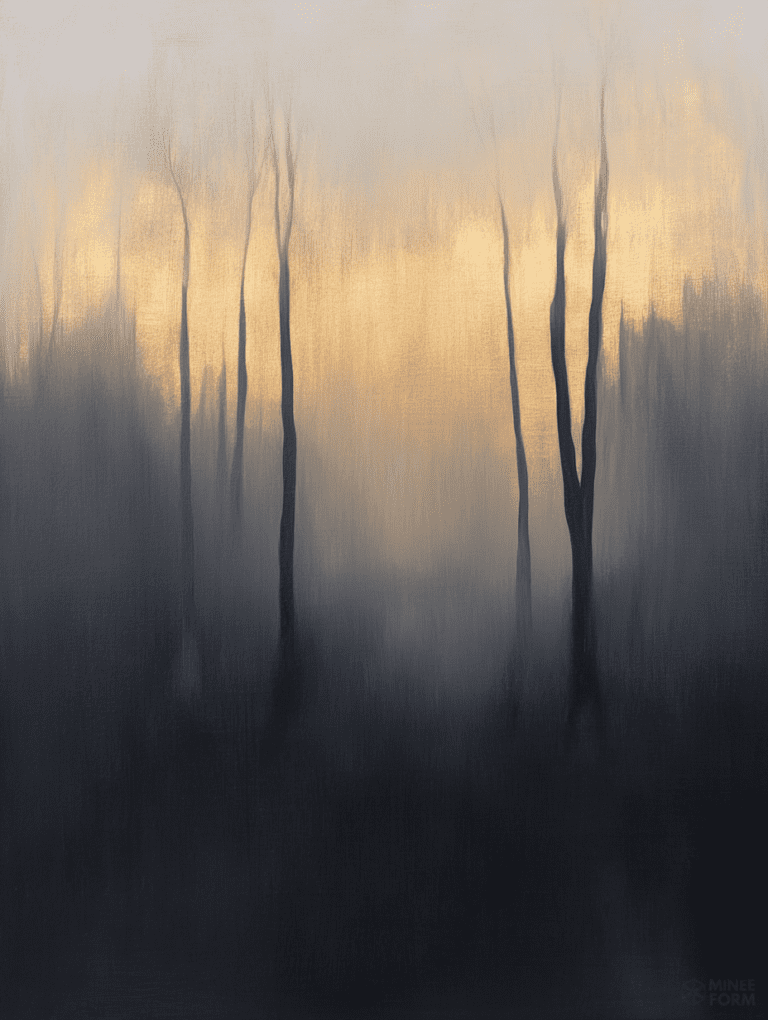 Ethereal Misty Forest with Silhouettes of Bare Trees at Sunset Plant & Flower Abstract 18 X 24 Inch MineeForm Wall Art Poster