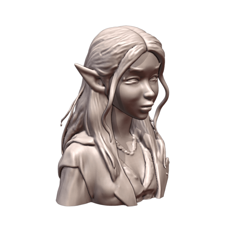 Quarter Scale Elegant Elf Maiden Bust for Fantasy Decor MineeForm FDM 3D Print STL File