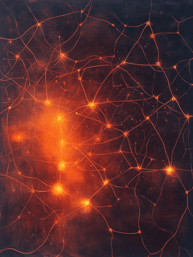 Intricate Network of Luminous Neural Connections in a Warm Ablaze of Radiant Glowing Nodes and Filaments on a Dark Background Biology Abstract 18 x 24 Inch MineeForm Wall Art Poster