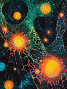 Luminous Spheres and Cosmic Webs in a Vivid Universe Scene with Neon Filaments and Energy Networks Biology Abstract 18 x 24 Inch MineeForm Wall Art Poster