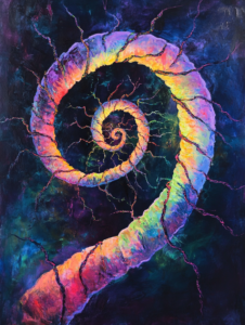 Vibrant Spiral of Colorful Tendrils Against a Dark Whirlwind Background Biology Abstract 18 x 24 Inch MineeForm Wall Art Poster