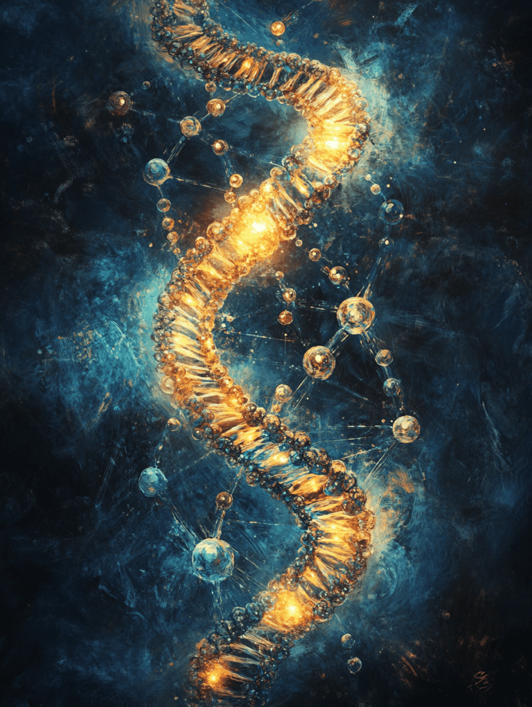 Luminous Helical Structure of DNA with Radiant Molecular Bonds in Cosmic Blue Atmosphere Biology Abstract 18 x 24 Inch MineeForm Wall Art Poster