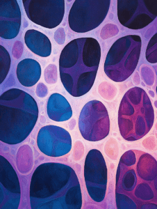 Vivid Abstract Representation of Interconnected Organic Structures with Contrasting Shades of Blue and Purple Highlighting a Weblike Pattern Biology Abstract 18 x 24 Inch MineeForm Wall Art Poster