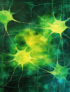 Vibrant Neural Network of Electric Green Synapses Against a Deep Emerald Galaxy Biology Abstract 18 x 24 Inch MineeForm Wall Art Poster