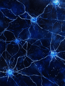 Radiant Network of Neurons Illuminated in a Cosmic Blue Galaxy with Interconnected Star-Like Centers and Nebulous Background Biology Abstract 18 x 24 Inch MineeForm Wall Art Poster