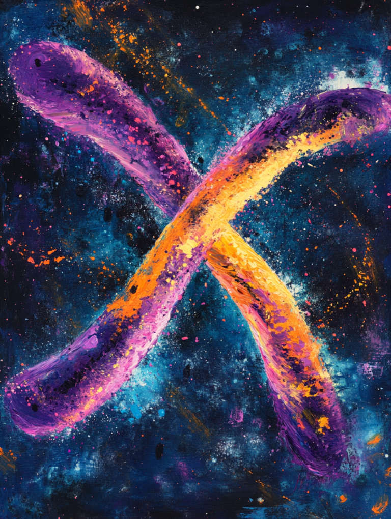 Vivid Cosmic Chromosome in a Colorful Celestial Universe with Vibrant Brushstrokes and Textured Nebulous Background Biology Abstract 18 x 24 Inch MineeForm Wall Art Poster