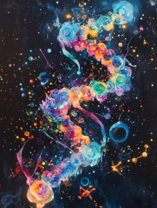 Vibrant Cosmic Helix Surrounded by Swirling Galaxies and Luminous Stars in a Deep Space Tapestry Biology Abstract 18 x 24 Inch MineeForm Wall Art Poster