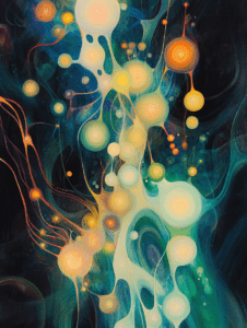 Vibrant Spheres of Light and Organic Filaments in a Mysterious Cosmic Flow Biology Abstract 18 x 24 Inch MineeForm Wall Art Poster