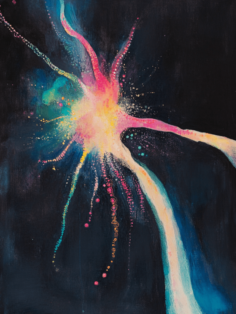 Vivid Explosion of Colorful Streams and Particles Against a Dark Cosmic Backdrop Resembling an Abstract Biological Phenomenon Biology Abstract 18 x 24 Inch MineeForm Wall Art Poster