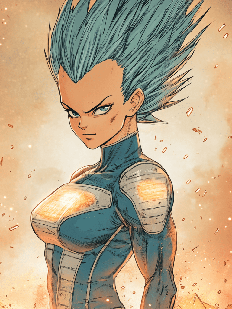 Mighty Warrior Vegeta in Battle-Ready Armor with Striking Blue Hair and Intense Gaze Amidst Fiery Aura DBZ Hot Girl Fan Art 18 X 24 Inch MineeForm Wall Art Poster