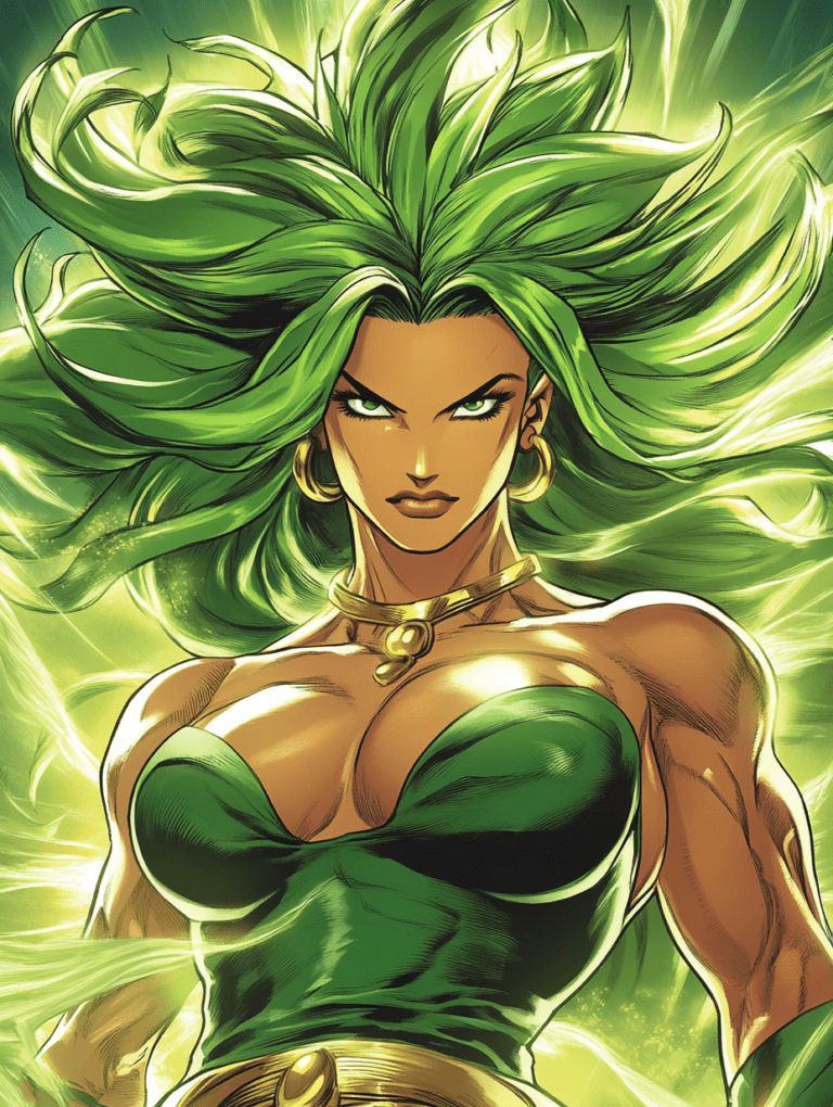 Powerful Saiyan Warrior with Flowing Green Hair and Glowing Aura Envisioning Broly with Fierce Determination and Stunning Strength DBZ Hot Girl Fan Art 18 X 24 Inch MineeForm Wall Art Poster