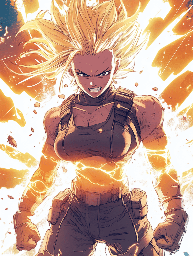 Electrifying Saiyan Warrior Stands Amidst an Explosive Backdrop with Golden Hair Illuminating the Scene Inspired by the Iconic Vegeta from Dragon Ball Z DBZ Hot Girl Fan Art 18 X 24 Inch MineeForm Wall Art Poster