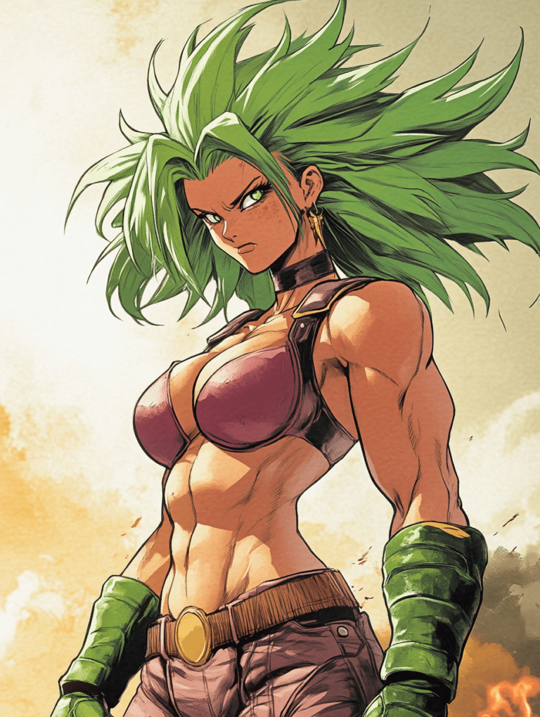 Bold Saiyan Warrior with Fiery Green Hair and Intense Fierce Gaze Broly Transformation in the Midst of a Battle-ready Stance with Power Surging Aura DBZ Hot Girl Fan Art 18 X 24 Inch MineeForm Wall Art Poster