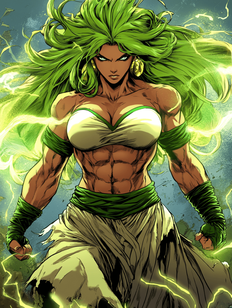 Powerful Warrior Broly with Flowing Green Hair and Electrifying Aura in Battle Stance DBZ Hot Girl Fan Art 18 X 24 Inch MineeForm Wall Art Poster