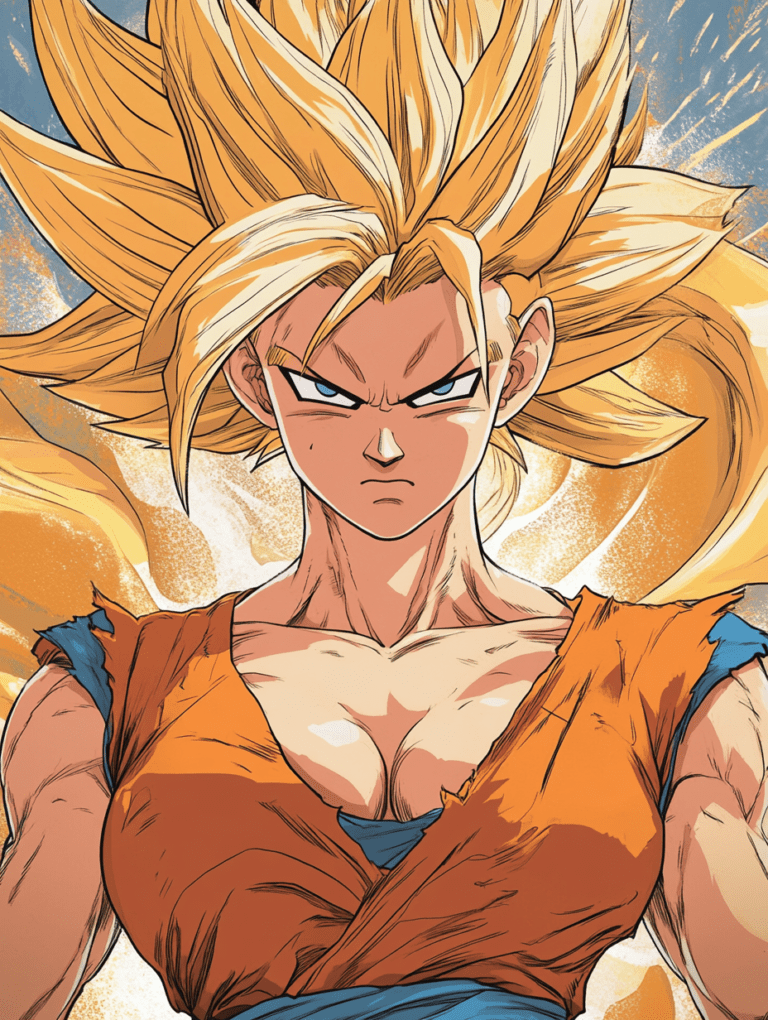 Majestic Super Saiyan Goku Radiates Power and Confidence with Iconic Golden Hair and Fiery Aura DBZ Hot Girl Fan Art 18 X 24 Inch MineeForm Wall Art Poster