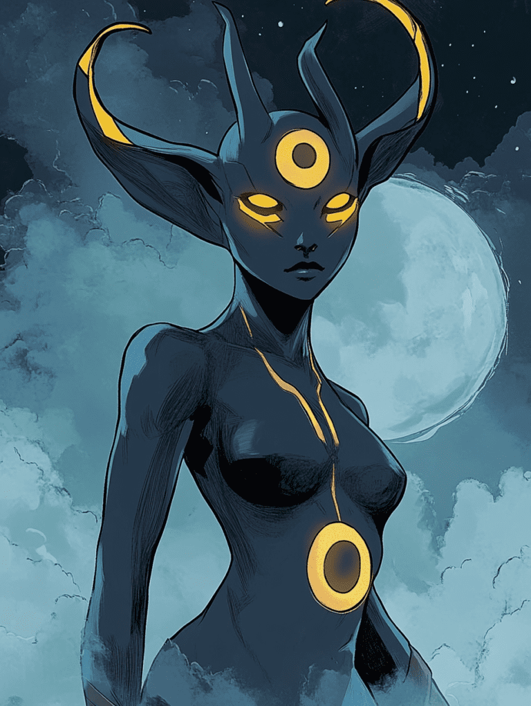 Mysterious Moonlit Elegance of Umbreon with Glowing Eyes and Celestial Patterns in a Starlit Sky Pokemon Hot Girl Fan Art 18 X 24 Inch MineeForm Wall Art Poster