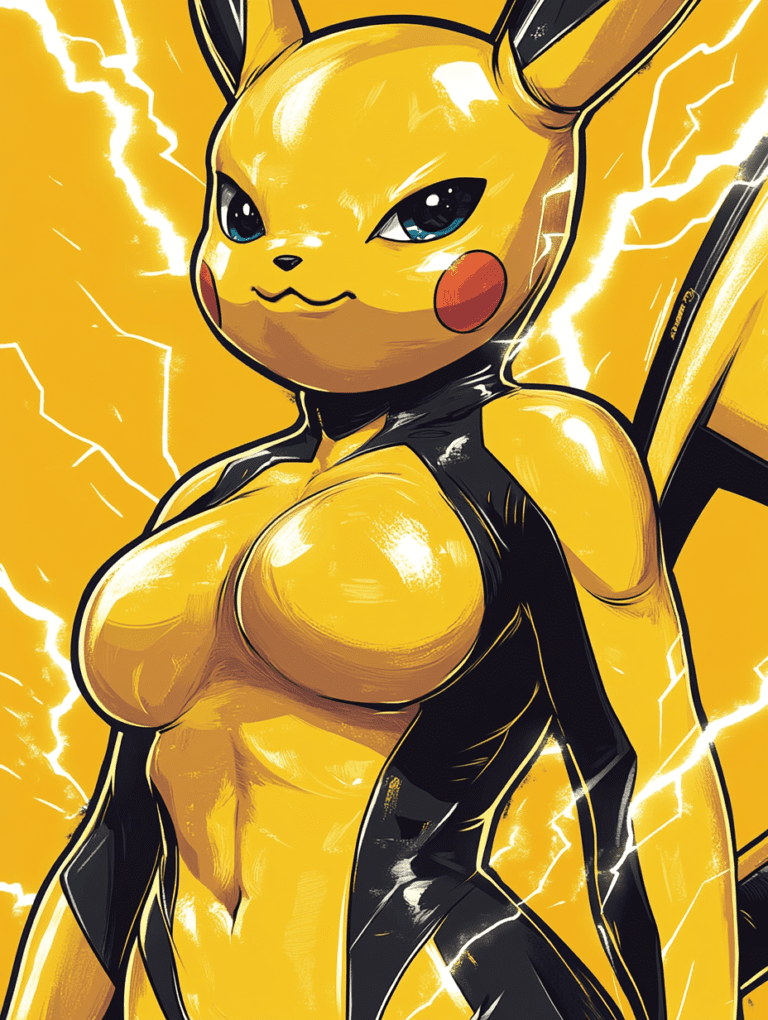 Dynamic Electrifying Pikachu with Dazzling Expression and Energetic Aura Surrounded by Sparkling Lightning and Vibrant Yellow Theme Pokemon Hot Girl Fan Art 18 X 24 Inch MineeForm Wall Art Poster