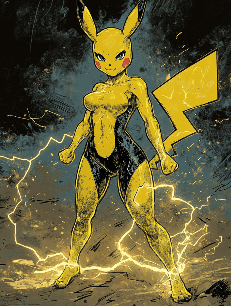 Electrifying Pikachu Stands Empowered Amidst Crackling Lightning and Dark Mystical Surroundings Pokemon Hot Girl Fan Art 18 X 24 Inch MineeForm Wall Art Poster