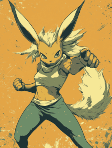 Dynamic Jolteon with Fierce Eyes and Electric Aura in Energetic Combat Stance on Bold Vivid Orange Background Pokemon Hot Girl Fan Art 18 X 24 Inch MineeForm Wall Art Poster