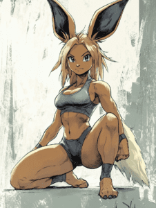 Dynamic Athletic Interpretation of Eevee Showcasing a Strong Confident Pose with Lively Fluffy Ears and Tail in a Modern Fitness Outfit Pokemon Hot Girl Fan Art 18 X 24 Inch MineeForm Wall Art Poster