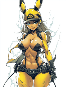 Dynamic Pikachu with Wild Lightning and Sleek Yellow Armor in Bold Adventure Stance Pokemon Hot Girl Fan Art 18 X 24 Inch MineeForm Wall Art Poster