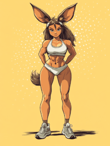 Athletic Transformation of Eevee with Powerful Stance and Dynamic Energy in Fitness Attire Featuring Iconic Large Ears and Fluffy Tail on Vibrant Background Pokemon Hot Girl Fan Art 18 X 24 Inch MineeForm Wall Art Poster