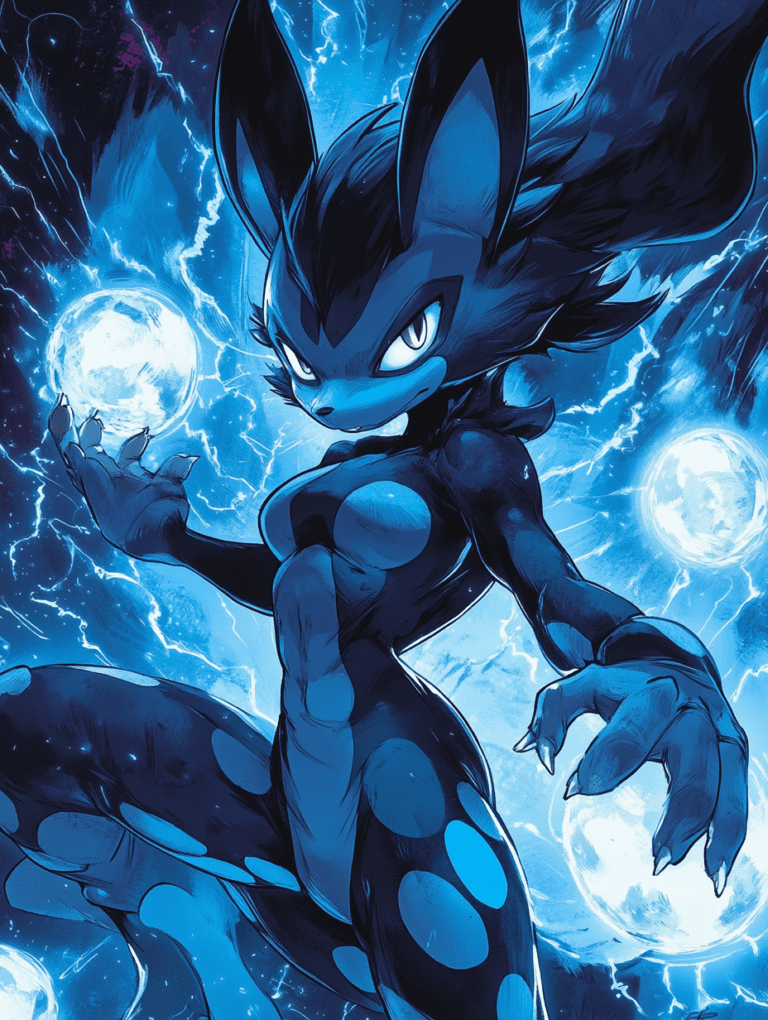 Mighty Lucario Commanding the Power of Aura with Intense Blue Lightning in a Dynamic and Electrifying Scene Pokemon Hot Girl Fan Art 18 X 24 Inch MineeForm Wall Art Poster