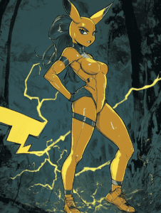 Electric Empowerment Pikachu Reimagined with Bold Dynamic Power Surging in a Mysterious Forest Setting Pokemon Hot Girl Fan Art 18 X 24 Inch MineeForm Wall Art Poster