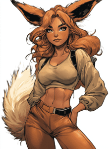 Vibrant Eevee Persona with Striking Foxlike Features and Confident Stance in Earthy Tones Pokemon Hot Girl Fan Art 18 X 24 Inch MineeForm Wall Art Poster