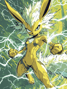 Electrifying Jolteon in Dynamic Battle Stance Surrounded by Crackling Lightning Energies with Intense Focused Gaze Pokemon Hot Girl Fan Art 18 X 24 Inch MineeForm Wall Art Poster