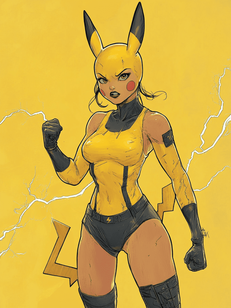 Vibrant Pikachu with Lightning Aura and Fierce Expression in Dynamic Yellow and Black Outfit Against Electrifying Background Pokemon Hot Girl Fan Art 18 X 24 Inch MineeForm Wall Art Poster