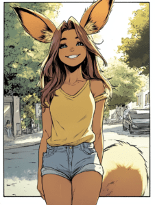 Cheerful Eevee Walking Down a Sunlit Street with Fluffy Ears and a Joyful Smile Pokemon Hot Girl Fan Art 18 X 24 Inch MineeForm Wall Art Poster