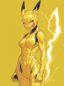 Powerful Pikachu Embodies Strength and Electricity with Striking Yellow Outfit and Lightning Aura Pokemon Hot Girl Fan Art 18 X 24 Inch MineeForm Wall Art Poster