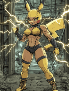 Electrifying Pikachu Strikes a Powerful Pose in a Dynamic Urban Setting with Lightning Energizing the Scene Pokemon Hot Girl Fan Art 18 X 24 Inch MineeForm Wall Art Poster