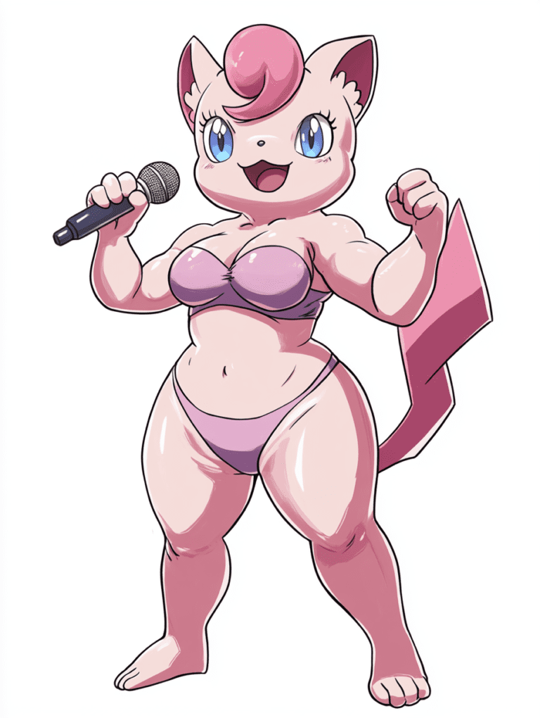 Jigglypuff as a Confident Performer Holding a Microphone with Bright Eyes and Signature Pink Aura Pokemon Hot Girl Fan Art 18 X 24 Inch MineeForm Wall Art Poster