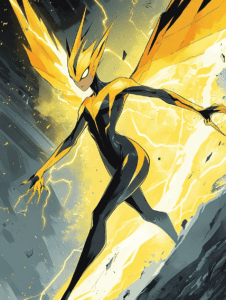 Electrifying Elegance Zapdos In A Dynamic Lightning Cloaked Form With Vibrant Yellow And Black Wings Amidst A Stormy Backdrop Pokemon Hot Girl Fan Art 18 X 24 Inch MineeForm Wall Art Poster