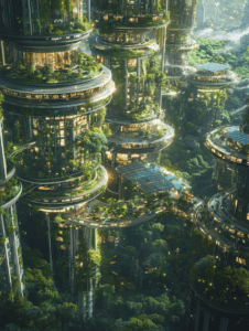 Lush Vertical Gardens and Futuristic Skyscrapers Interwoven with Nature in a Sunlit Solarpunk Utopia SolarPunk Digital Painting 18 X 24 Inch MineeForm Wall Art Poster