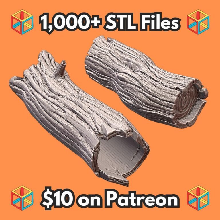 28mm DND Fallen Log Set (Hollow and Solid) Forest Terrain Miniature MineeForm FDM 3D Print STL File