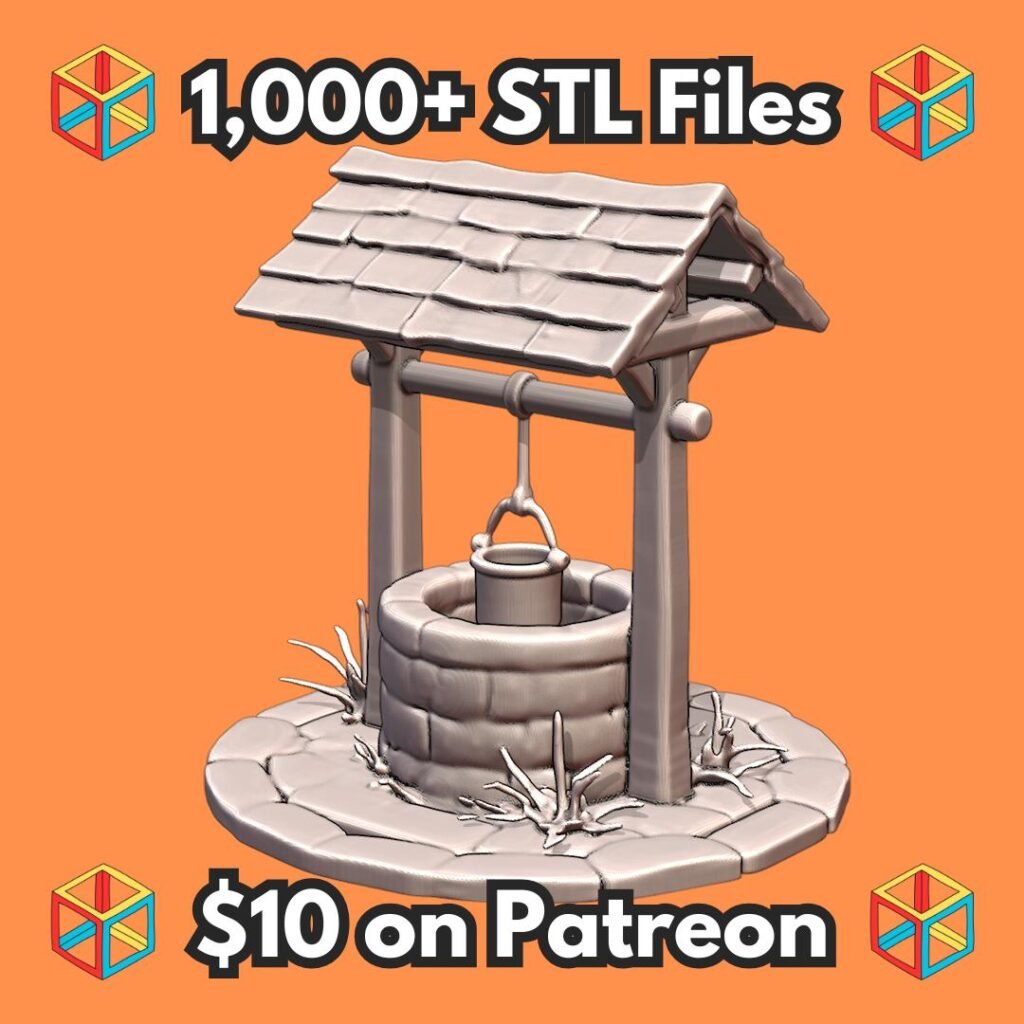 28mm DND Fantasy Terrain Townsquare Medieval Well with Bucket MineeForm FDM 3D Print STL File