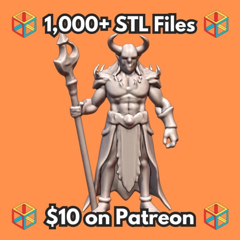 28mm DND Horned Battle Mage with Magical Staff Fantasy Miniature MineeForm FDM 3D Print STL File