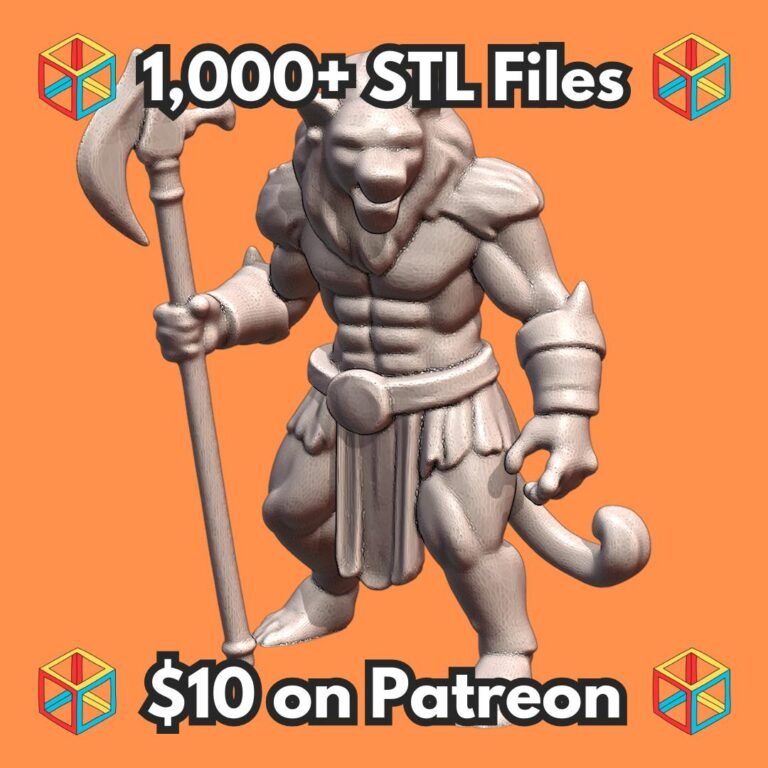 28mm DND Lion Beast Warrior with Battle Axe Miniature MineeForm FDM 3D Print STL File