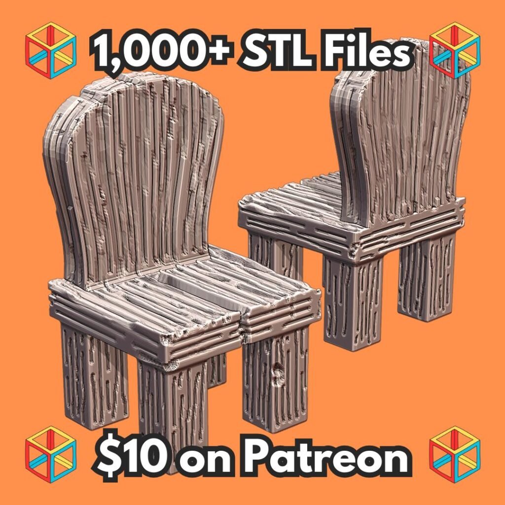28mm DND Simple Wooden Tavern Chair Fantasy Terrain Miniature for Tabletop Gaming MineeForm FDM 3D Print STL File